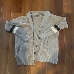 American Eagle Outfitters Gray Cardigan with Black and White Stripes